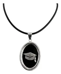 Collar Dije Sombrero de Graduación Plata 925 con Cadena Tipo Óvalo - Imagen 2