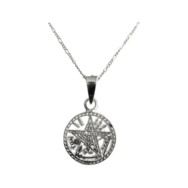 Collar Dije Tetragramaton Plata 925 Diamantado con Cadena Figaro - Imagen 1
