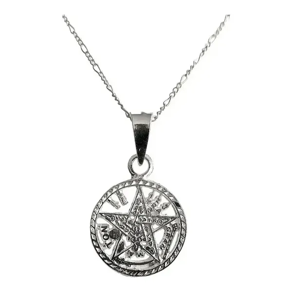 Collar Dije Tetragramaton Plata 925 Diamantado con Cadena Figaro - Imagen 1