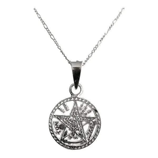 Collar Dije Tetragramaton Plata 925 Diamantado con Cadena Figaro - Imagen 1