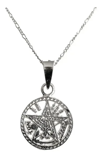 Collar Dije Tetragramaton Plata 925 Diamantado con Cadena Figaro - Imagen 1