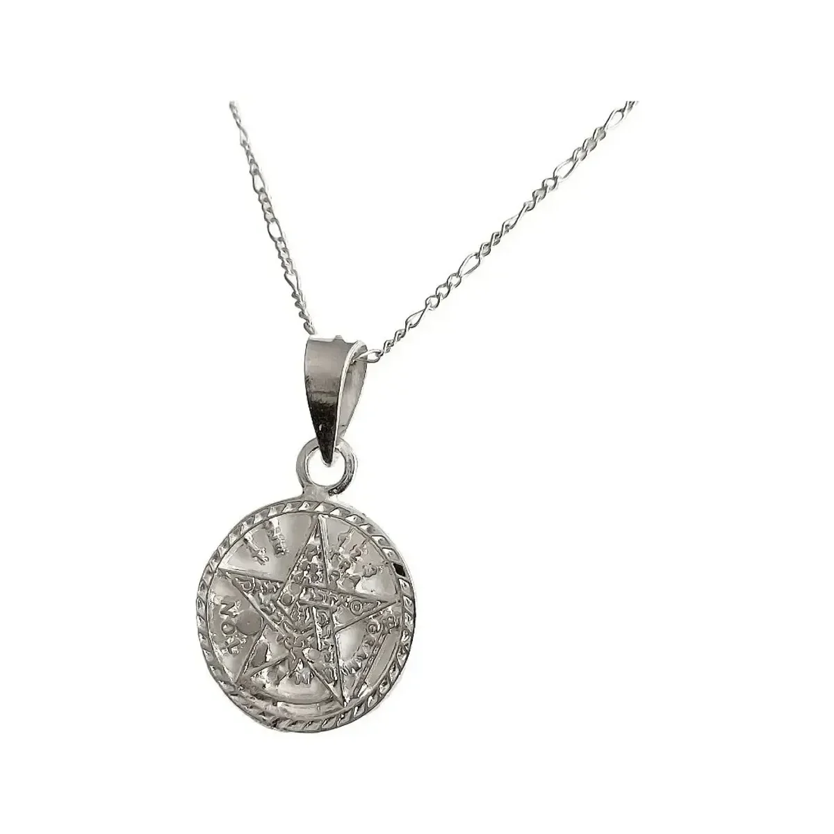 Collar Dije Tetragramaton Plata 925 Diamantado con Cadena Figaro - Imagen 2
