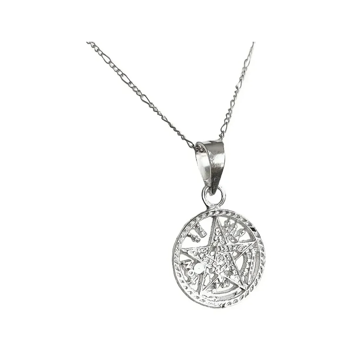 Collar Dije Tetragramaton Plata 925 Diamantado con Cadena Figaro - Imagen 3