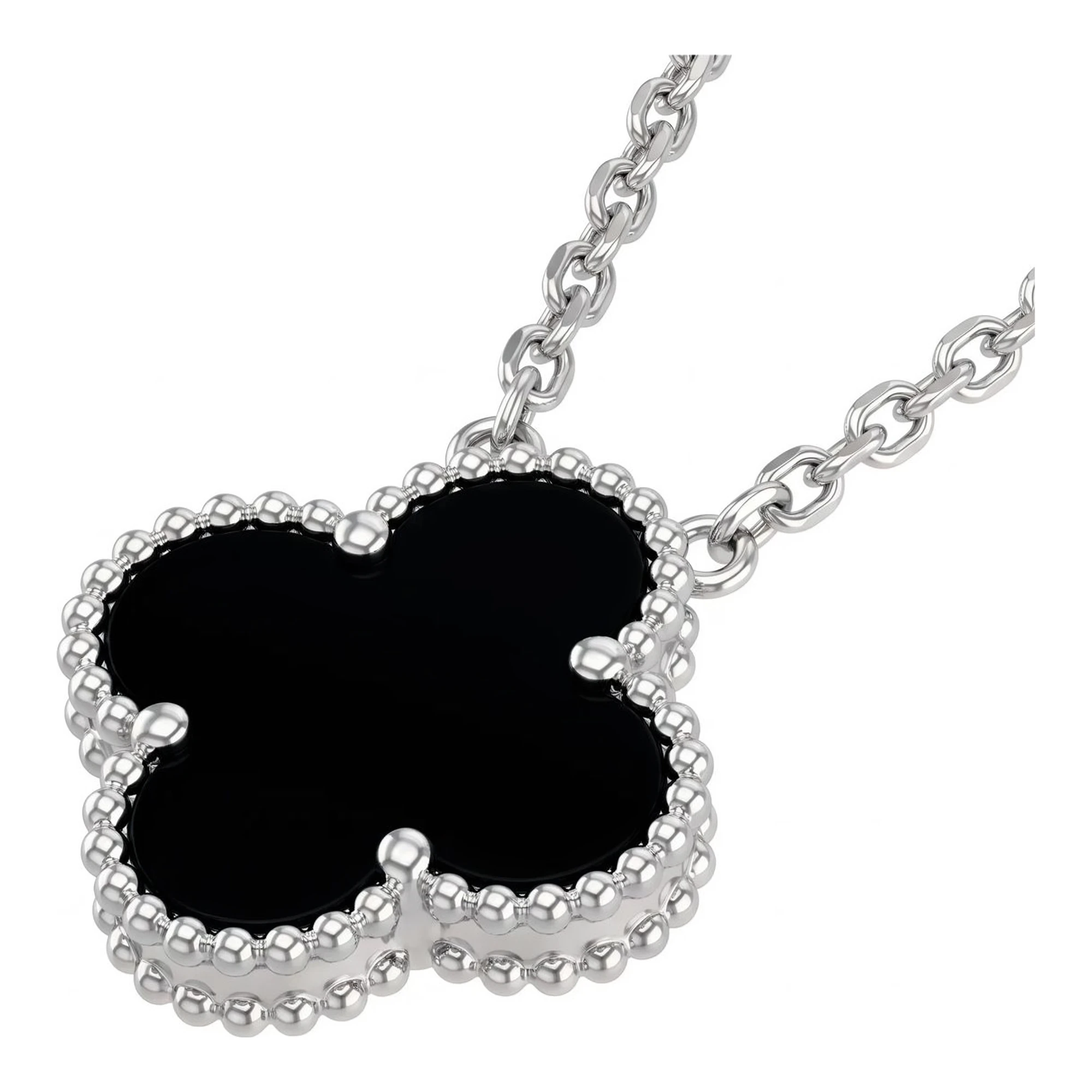Collar Dije Trébol Ónix Negro de Plata .925 Rodizada 15 mm - Imagen 2