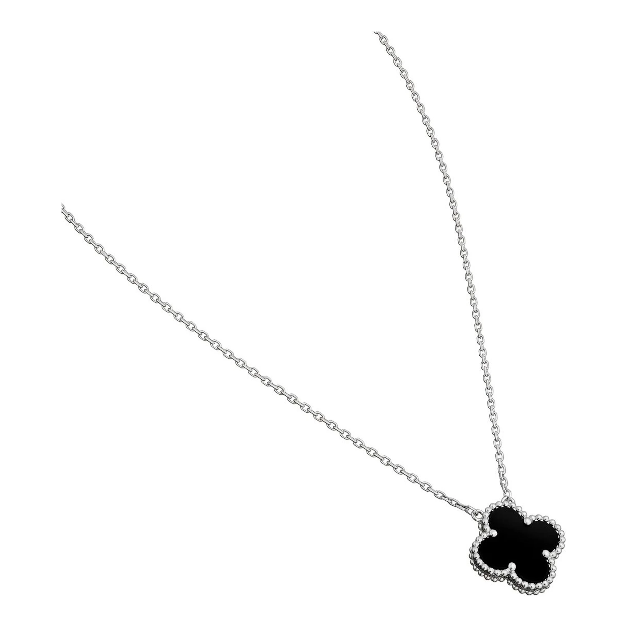 Collar Dije Trébol Ónix Negro de Plata .925 Rodizada 15 mm - Imagen 3