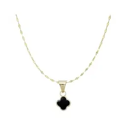 Collar Dije Trébol Oro 10k Esmaltado Negro Suerte - Imagen 1