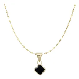 Collar Dije Trébol Oro 10k Esmaltado Negro Suerte - Imagen 1