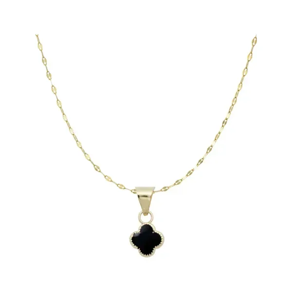 Collar Dije Trébol Oro 10k Esmaltado Negro Suerte - Imagen 1