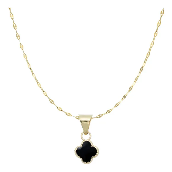Collar Dije Trébol Oro 10k Esmaltado Negro Suerte - Imagen 1