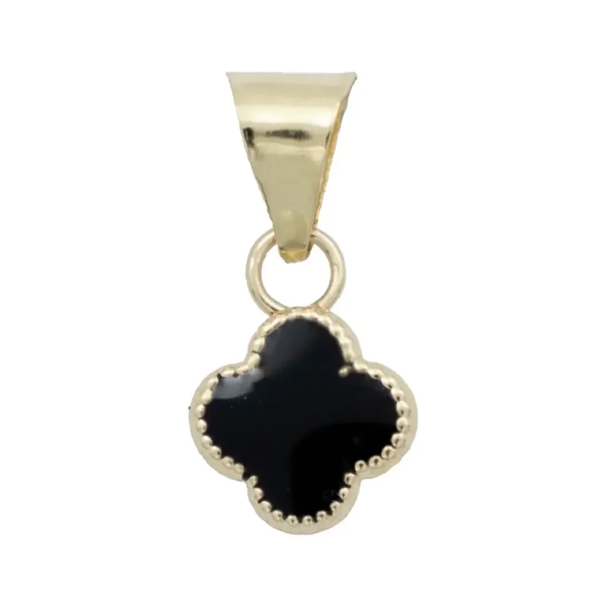 Collar Dije Trébol Oro 10k Esmaltado Negro Suerte - Imagen 2