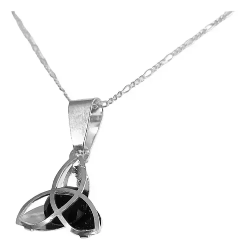 Collar Dije Triqueta Plata 925 Zirconia Negra Artesanal - Imagen 1