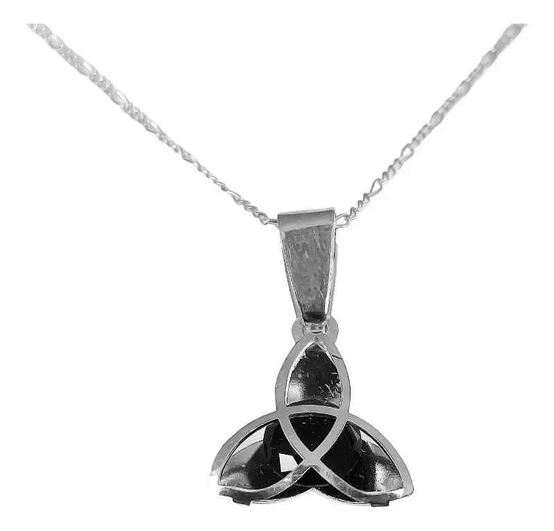 Collar Dije Triqueta Plata 925 Zirconia Negra Artesanal - Imagen 1