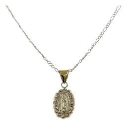 Collar Dije Virgen de Guadalupe Oro 10k Calado con Zirconia y Cadena - Imagen 1