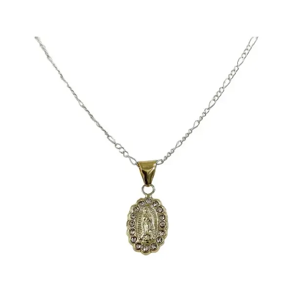 Collar Dije Virgen de Guadalupe Oro 10k Calado con Zirconia y Cadena - Imagen 1