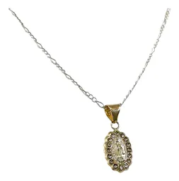 Collar Dije Virgen de Guadalupe Oro 10k Calado con Zirconia y Cadena - Imagen 2