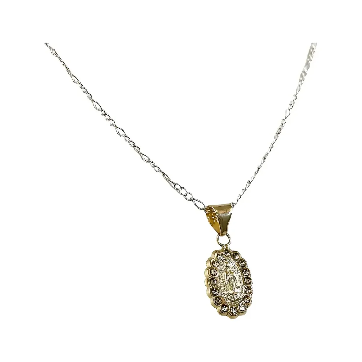 Collar Dije Virgen de Guadalupe Oro 10k Calado con Zirconia y Cadena - Imagen 2