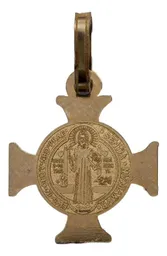 Collar Medalla Doble Vista Cruz San Benito Oro 10k - Imagen 3