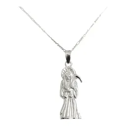 Collar Medalla Santa Muerte Hueca Plata Ley .925 Unisex - Imagen 1
