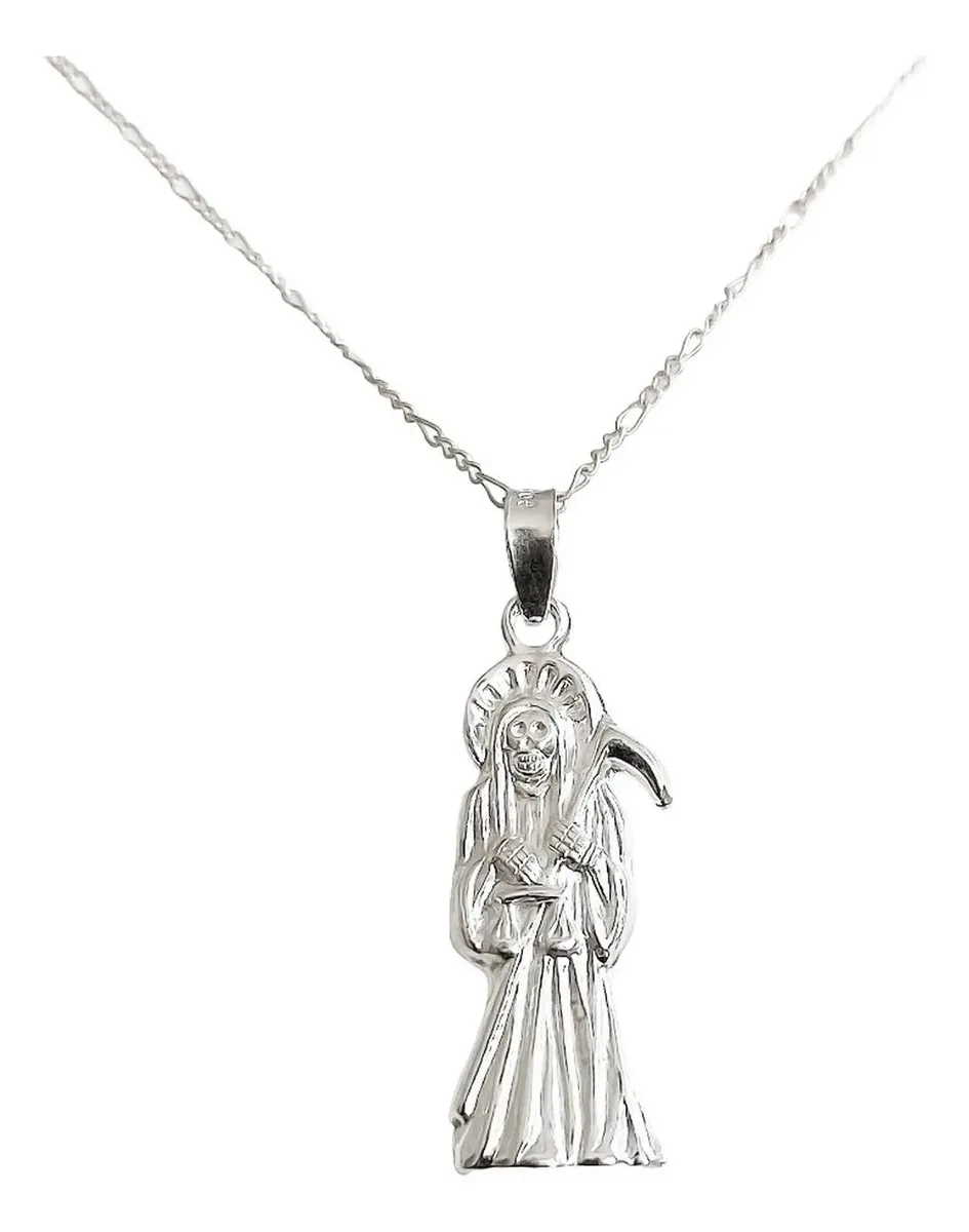 Collar Medalla Santa Muerte Hueca Plata Ley .925 Unisex - Joyaris joyería fina mexicana
