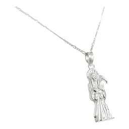 Collar Medalla Santa Muerte Hueca Plata Ley .925 Unisex - Imagen 4