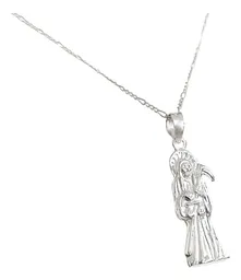 Collar Medalla Santa Muerte Hueca Plata Ley .925 Unisex - Imagen 4