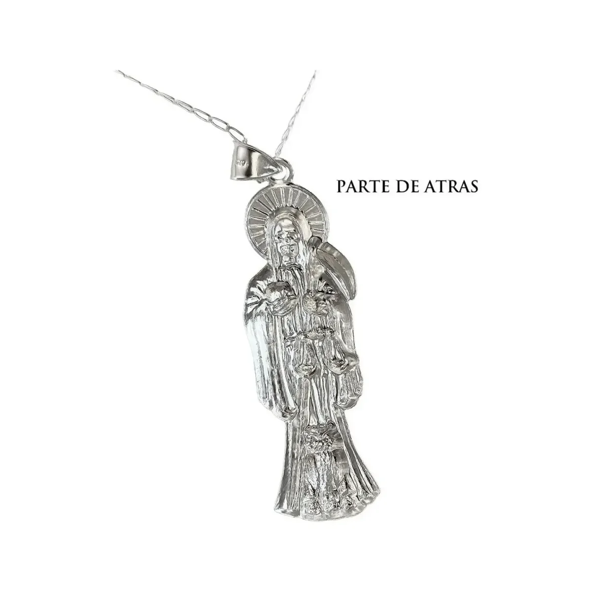 Collar Medalla Santa Muerte Plata 925 Diseño Calado Esotérico - Imagen 2