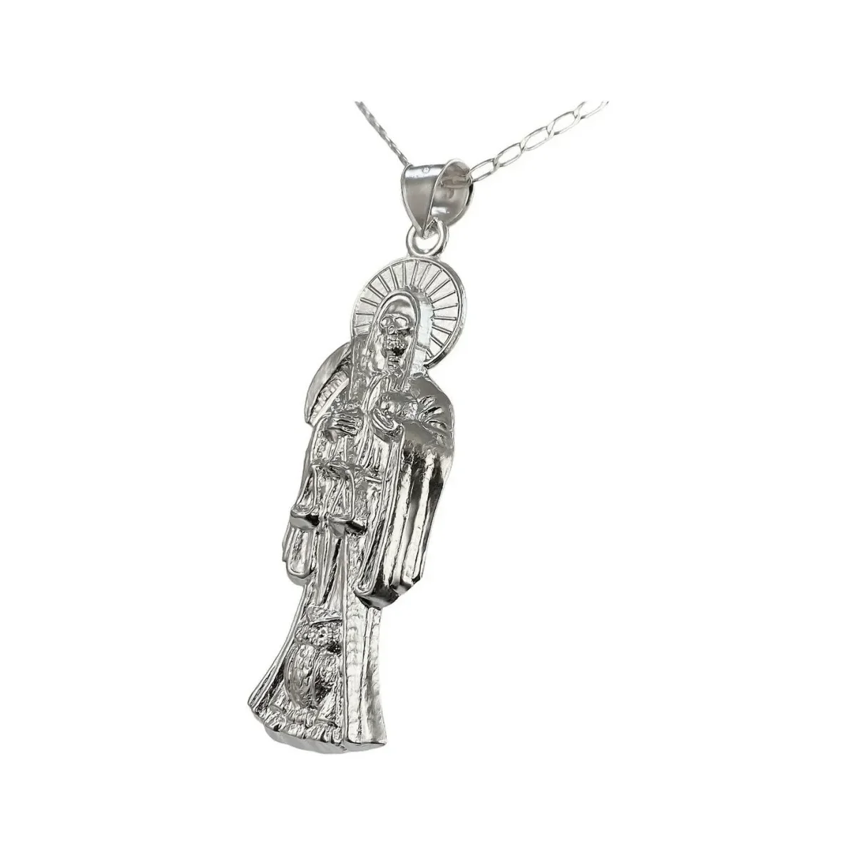 Collar Medalla Santa Muerte Plata 925 Diseño Calado Esotérico - Imagen 3