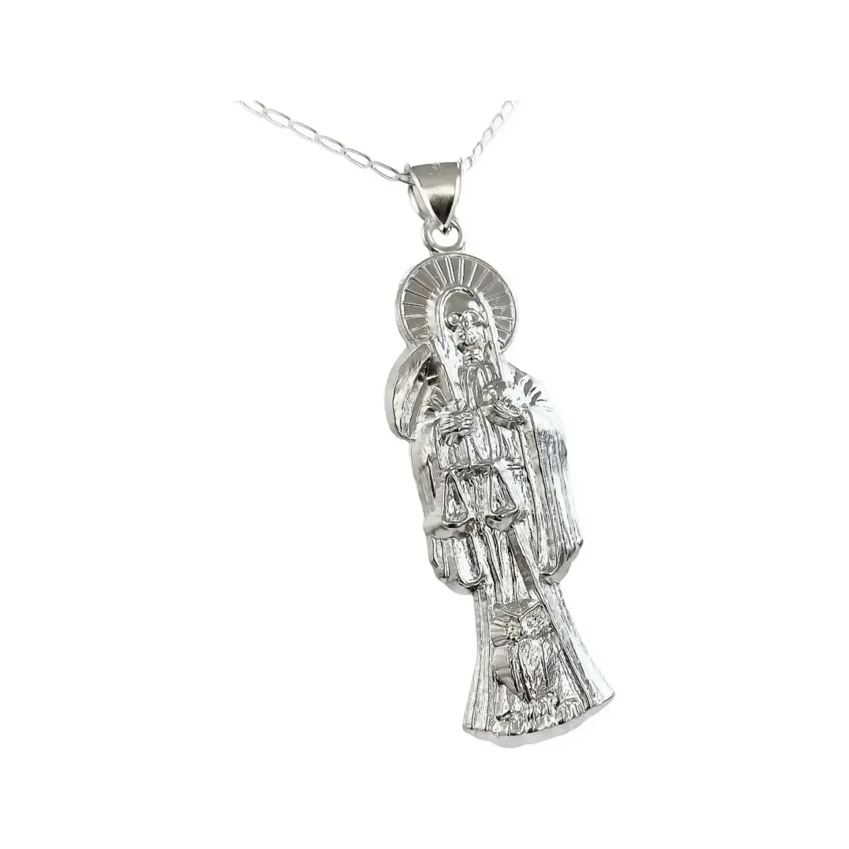 Collar Medalla Santa Muerte Plata 925 Diseño Calado Esotérico - Imagen 4
