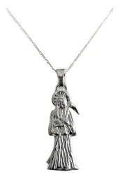 Collar Medalla Santa Muerte Plata 925 Diseño Hueco Plano - Imagen 1