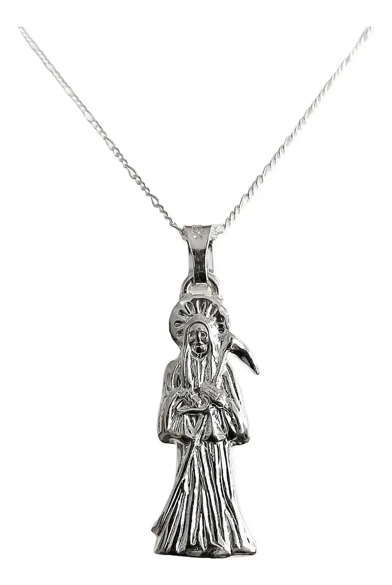 Collar Medalla Santa Muerte Plata 925 Diseño Hueco Plano - Joyaris Joyería Fina Artesanal Mexicana Unisex