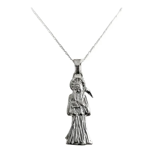 Collar Medalla Santa Muerte Plata 925 Diseño Hueco Plano - Imagen 1