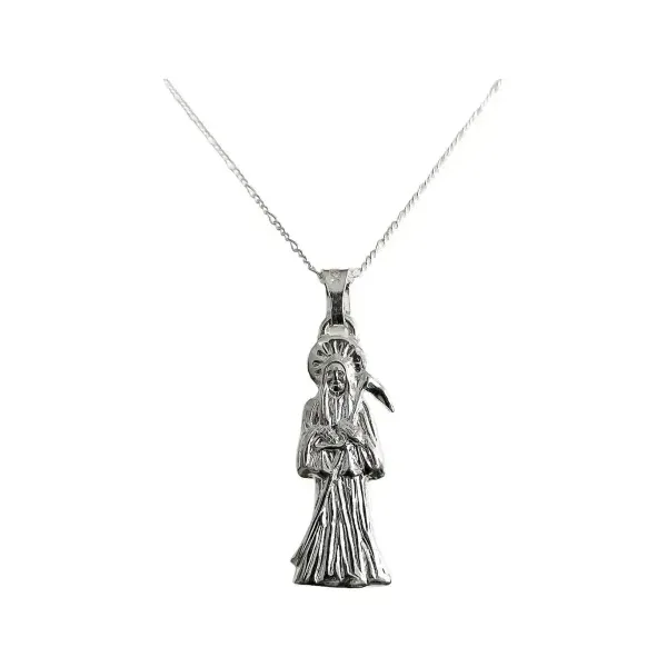 Collar Medalla Santa Muerte Plata 925 Diseño Hueco Plano - Imagen 1