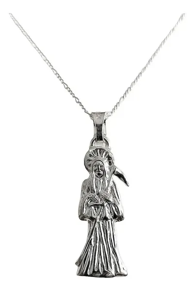 Collar Medalla Santa Muerte Plata 925 Diseño Hueco Plano - Imagen 1