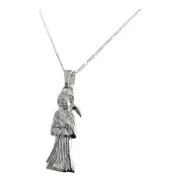 Collar Medalla Santa Muerte Plata 925 Diseño Hueco Plano - Imagen 2