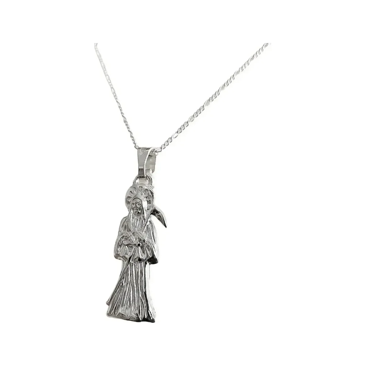 Collar Medalla Santa Muerte Plata 925 Diseño Hueco Plano - Imagen 2