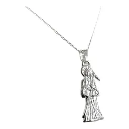 Collar Medalla Santa Muerte Plata 925 Diseño Hueco Plano - Imagen 3