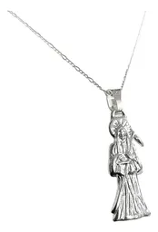 Collar Medalla Santa Muerte Plata 925 Diseño Hueco Plano - Imagen 3