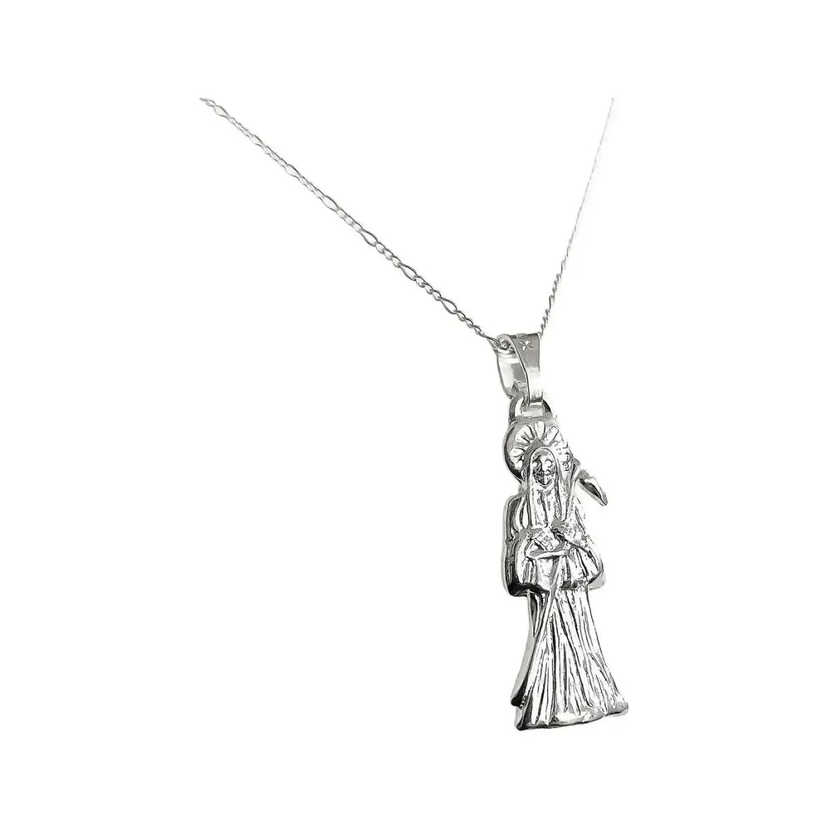 Collar Medalla Santa Muerte Plata 925 Diseño Hueco Plano - Imagen 3