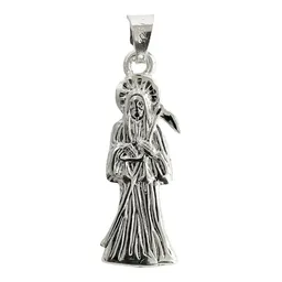 Collar Medalla Santa Muerte Plata 925 Diseño Hueco Plano - Imagen 5