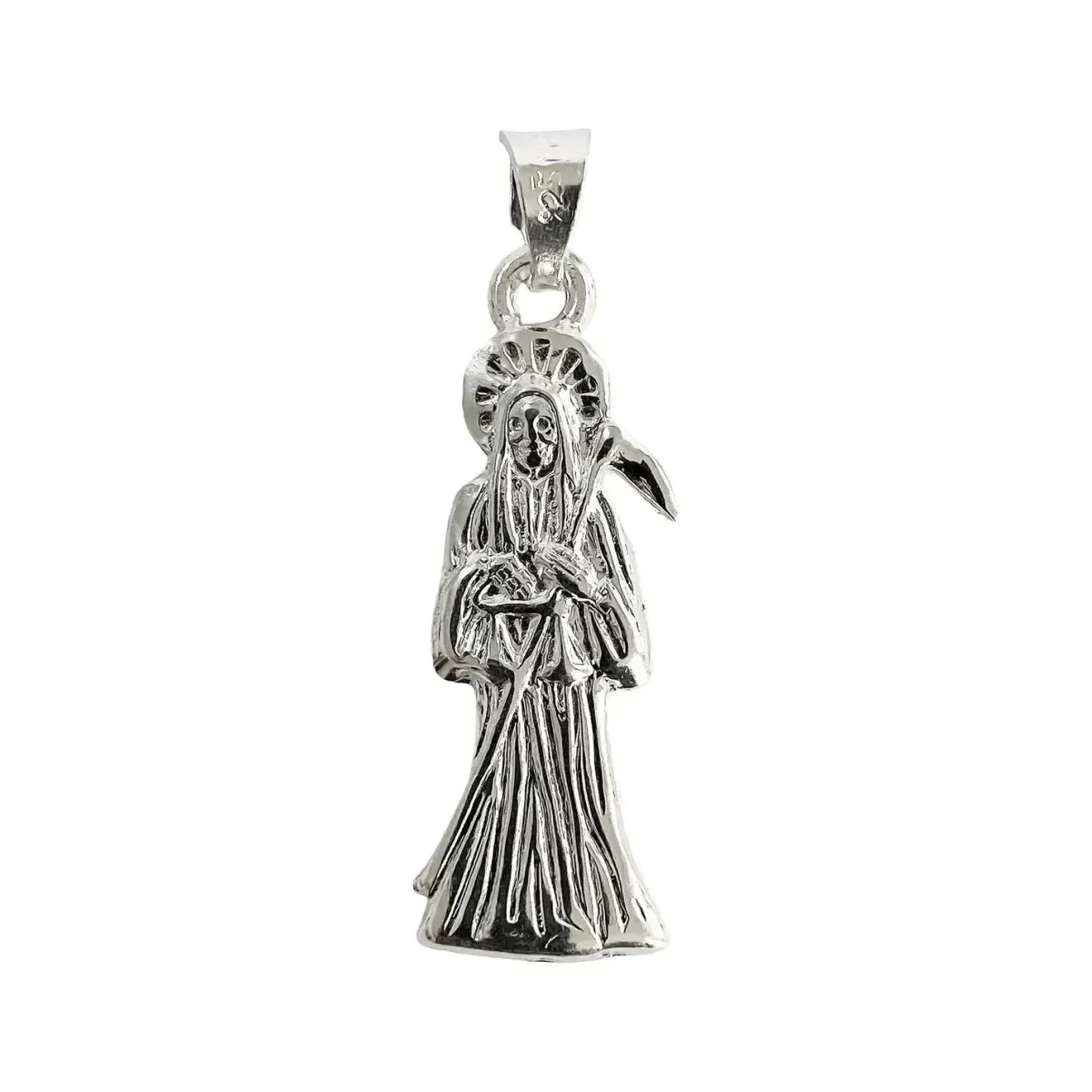 Collar Medalla Santa Muerte Plata 925 Diseño Hueco Plano - Imagen 5