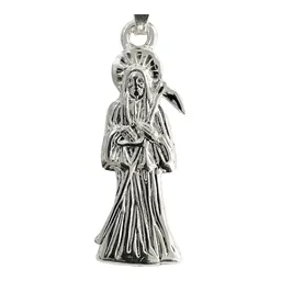 Collar Medalla Santa Muerte Plata 925 Diseño Hueco Plano - Imagen 6