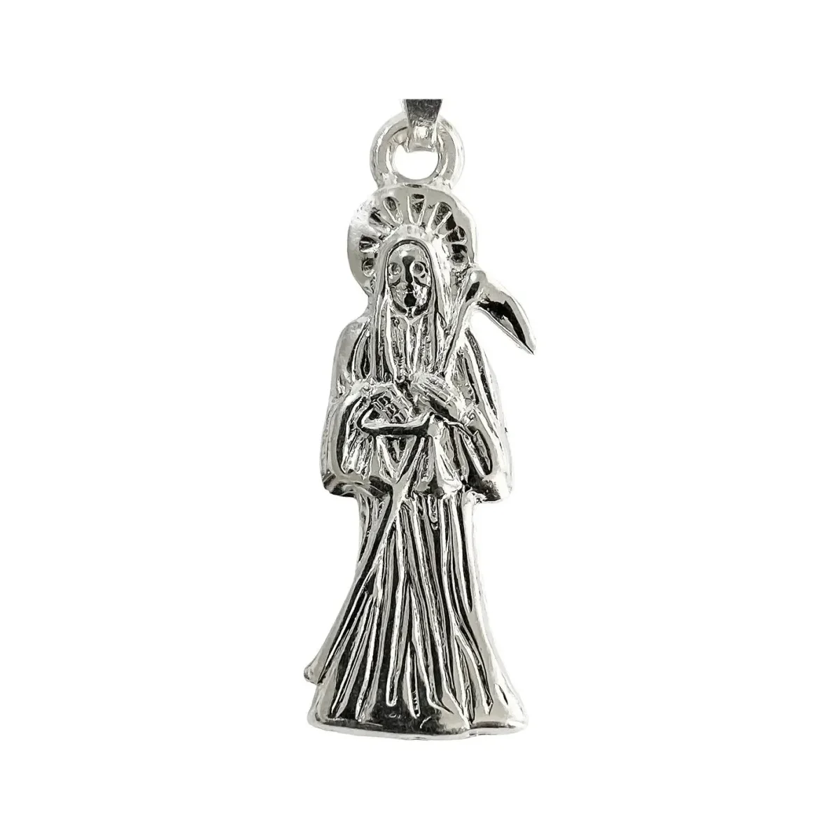 Collar Medalla Santa Muerte Plata 925 Diseño Hueco Plano - Imagen 6