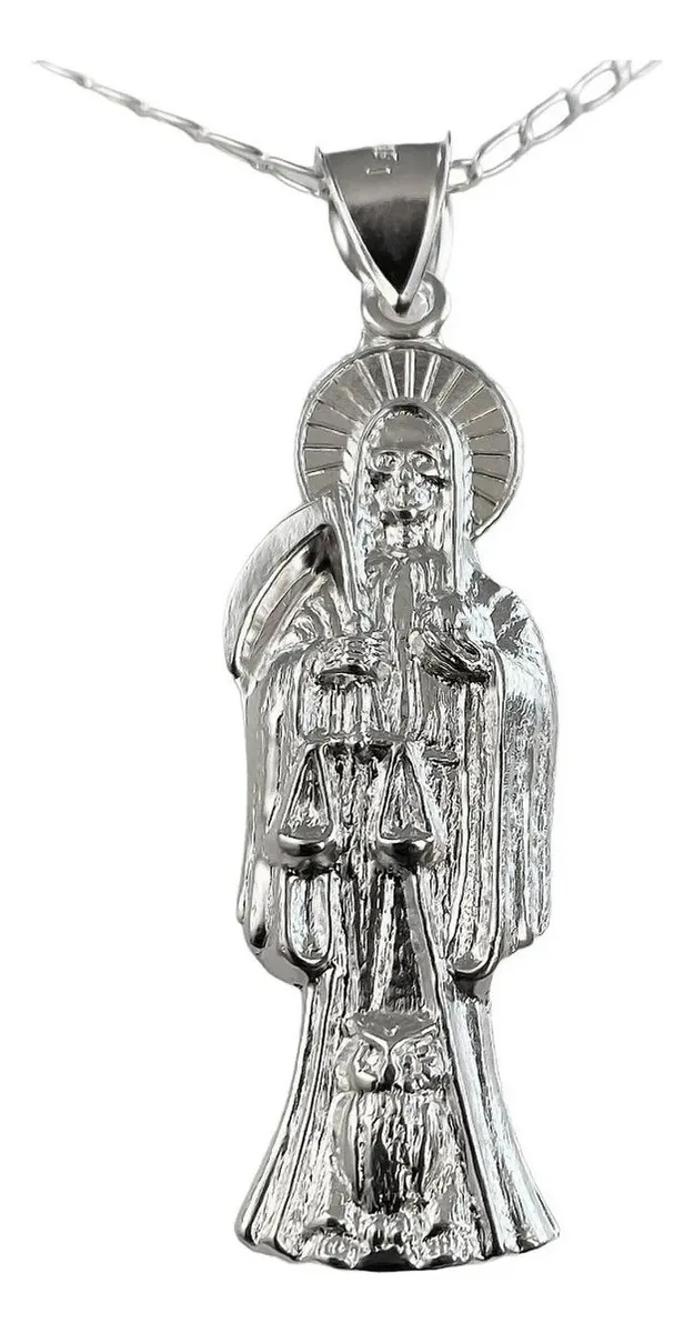 Collar Medalla Santa Muerte Plata 925 Diseño Hueco Unisex - Joyaris joyería fina mexicana