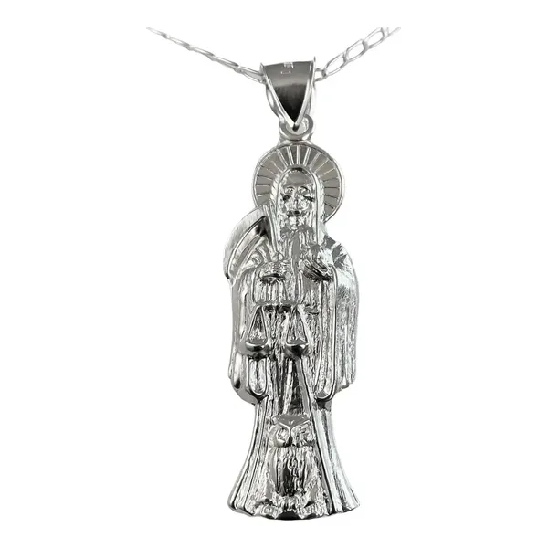 Collar Medalla Santa Muerte Plata 925 Diseño Hueco Unisex - Imagen 1