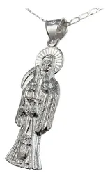 Collar Medalla Santa Muerte Plata 925 Diseño Hueco Unisex - Imagen 3