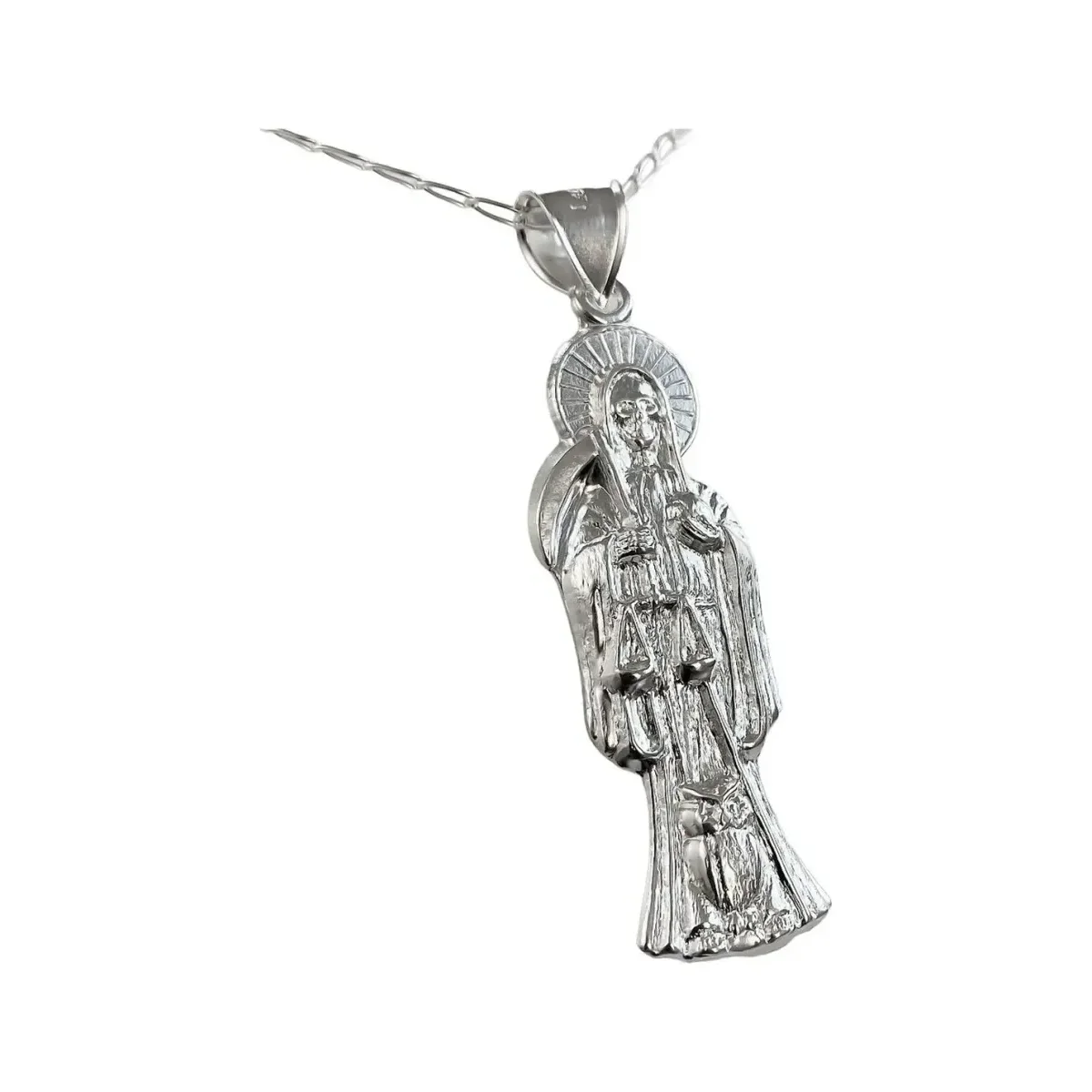 Collar Medalla Santa Muerte Plata 925 Diseño Hueco Unisex - Imagen 4