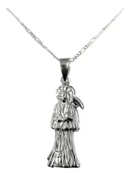 Collar Medalla Santa Muerte Plata Ley 925 Hueca Diseño Plano - Imagen 1