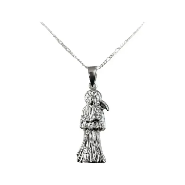 Collar Medalla Santa Muerte Plata Ley 925 Hueca Diseño Plano - Imagen 1