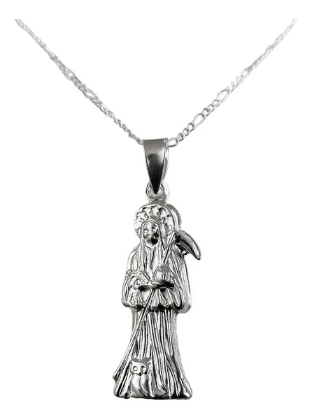Collar Medalla Santa Muerte Plata Ley 925 Hueca Diseño Plano - Imagen 1