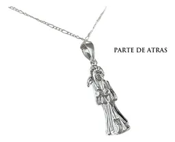 Collar Medalla Santa Muerte Plata Ley 925 Hueca Diseño Plano - Imagen 2
